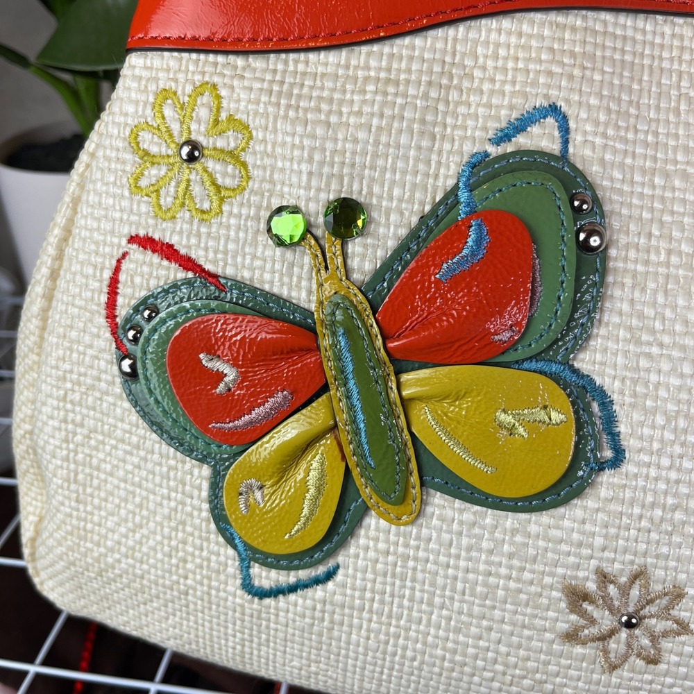 ♡ Coach Y2K Lexi Straw Tote Colorful Butterfly Appliqué Shoulder Bag ♡ - Picture 5 of 15